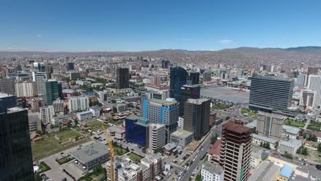 Drone-Aéreo-Disparó-Hermosos-Edificios-Tarde-Soleada.-Mongolia-Ulaanbaatar